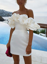 Sheath/Column Off-The-Shoulder Short/Mini Satin Homecoming Dresses-Ballbella