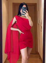 Sheath/Column One-Shoulder Short/Mini Chiffon Homecoming Dresses-Ballbella