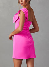 Sheath/Column One-Shoulder Short/Mini Homecoming Dresses With Bow(s)-Ballbella