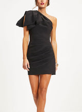 Sheath/Column One-Shoulder Short/Mini Satin Homecoming Dresses With Bow(s)-Ballbella