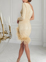 Sheath/Column One-Shoulder Short/Mini Sequined Homecoming Dress-Ballbella