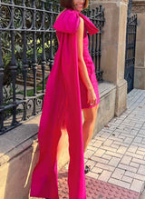 Sheath/Column One-Shoulder Short/Mini Taffeta Homecoming Dresses With Bow(s)-Ballbella