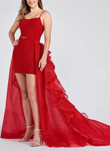 Sheath/Column Square Neckline Detachable Tulle Homecoming Dresses-Ballbella