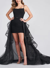 Sheath/Column Square Neckline Detachable Tulle Homecoming Dresses-Ballbella