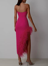 Sheath/Column Strapless Asymmetrical Elastic Satin Homecoming Dresses-Ballbella