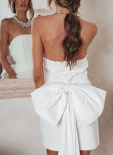 Sheath/Column Strapless Short/Mini Jersey Homecoming Dresses With Bow(s)-Ballbella