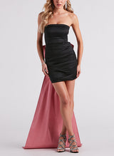 Sheath/Column Strapless Short/Mini Satin Homecoming Dresses With Bow(s)-Ballbella