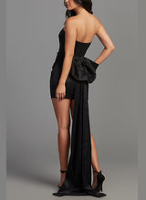 Sheath/Column Strapless Short/Mini Satin Homecoming Dresses With Bow(s)-Ballbella