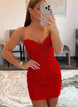 Sheath/Column Sweetheart Sleeveless Short/Mini Lace Homecoming Dresses-Ballbella