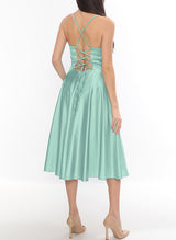 Sheath/Column V-Neck Sleeveless Satin Homecoming Dresses With Split Front-Ballbella