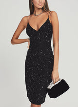 Sheath/Column V-Neck Sleeveless Sequined Homecoming Dresses-Ballbella