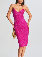 Sheath/Column V-Neck Sleeveless Sequined Homecoming Dresses-Ballbella