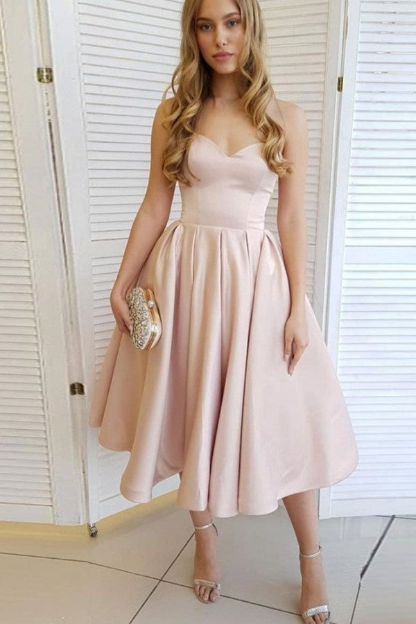 Ballbella offers Shining Pearl pink ankle length Short Homecoming Dresses at a cheap price from Lace to A-line Tea-length hem. Gorgeous yet affordable  Prom Dresses
