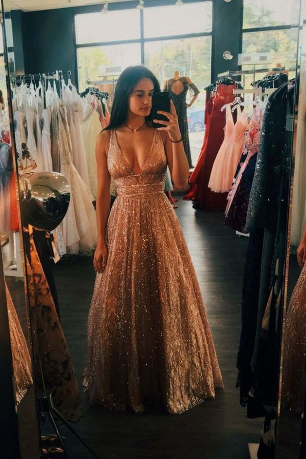 Ballbella offers Shinning Spaghetti Sleeveless Deep V-neck Sequins Prom Dresses at a cheap price from Sequined to A-line Floor-length hem. Gorgeous yet affordable Sleeveless Prom Dresses, Evening Dresses.