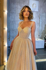 Shinning Straps Sweetheart Prom Dress Sequins Midi Length Sleeveless-Ballbella