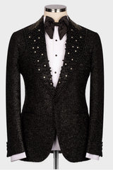 Shiny Beaded Crystals Black 2-Piece Wedding Suit for Groom-Ballbella