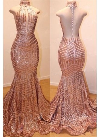 Ballbella offers Shiny High Neck Sleeveless Sequins Mermaid Prom Dresses at a cheap price from Sequined to Mermaid Floor-length hem.. Click in to check our Gorgeous yet affordable shiny Real model dresses.