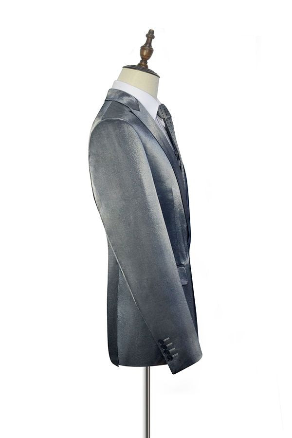 Shiny Silver Prom Suits Glittering Peak Lapel Suits for Men-Ballbella