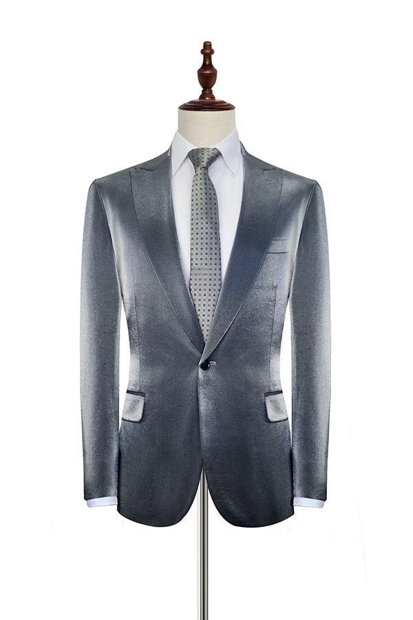 Shiny Silver Prom Suits Glittering Peak Lapel Suits for Men-Ballbella