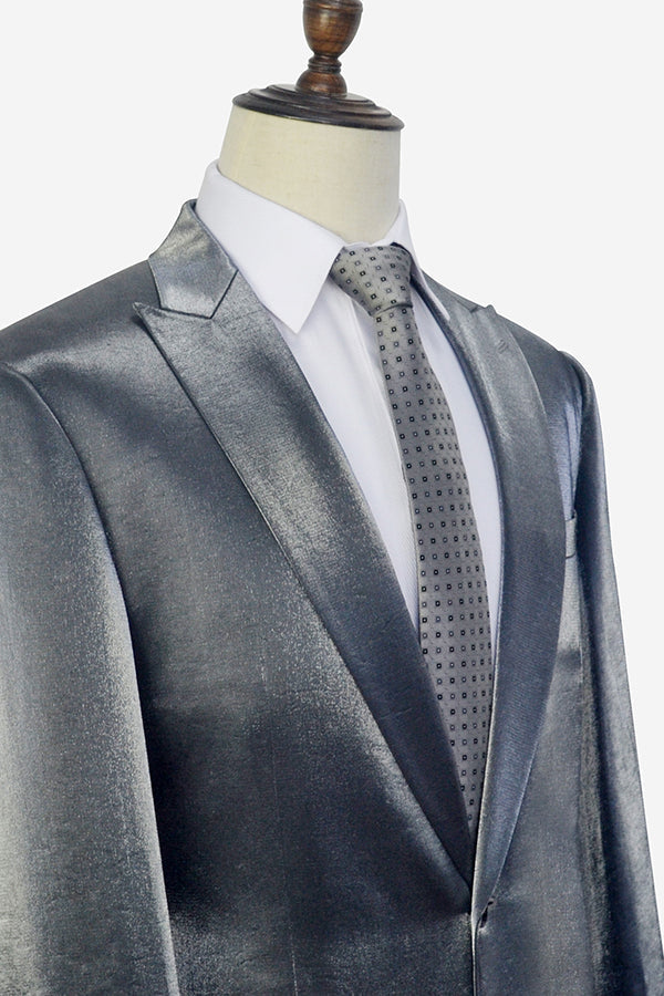 Shiny Silver Prom Suits Glittering Peak Lapel Suits for Men-Ballbella