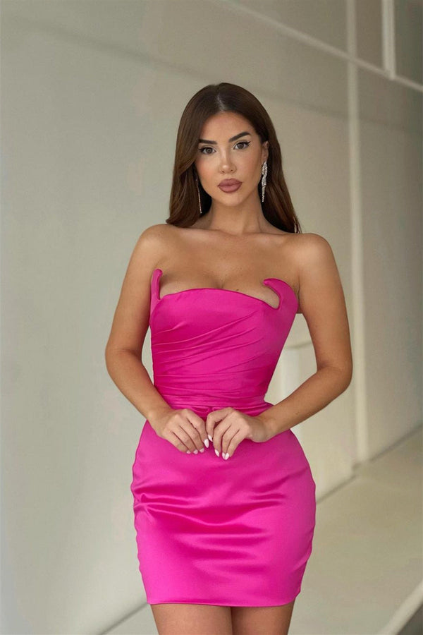 Short Mermaid Strapless Asymmetrical Mini Sleeveless Open Back Sexy Homecoming Dress-Ballbella