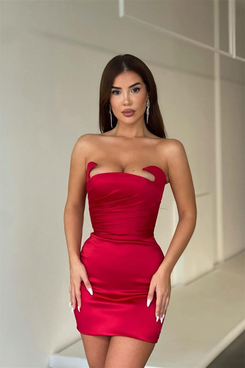 Short Mermaid Strapless Asymmetrical Mini Sleeveless Open Back Sexy Homecoming Dress-Ballbella