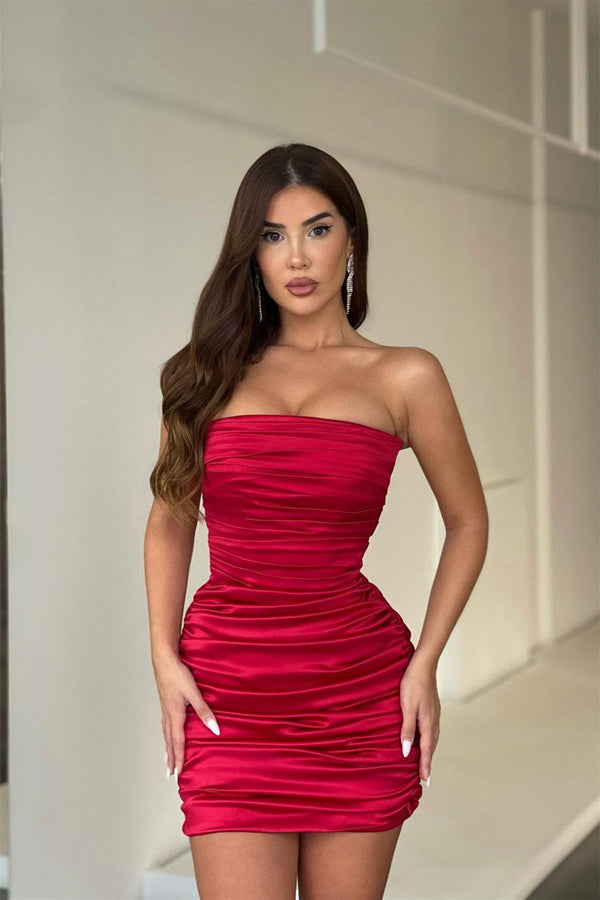 Short Mermaid Strapless Mini Sleeveless Open Back Sexy Homecoming Dress-Ballbella