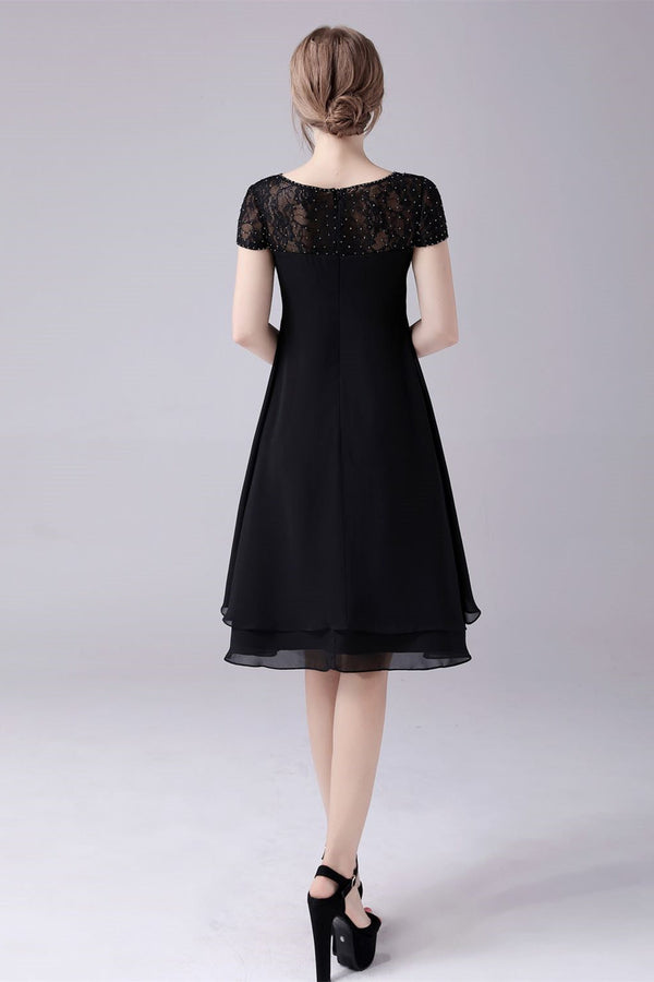 Short sleeves A-line knee-length jewel lace mother's dress-Ballbella