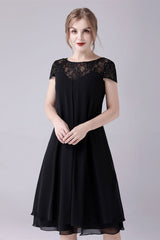Short sleeves A-line knee-length jewel lace mother's dress-Ballbella
