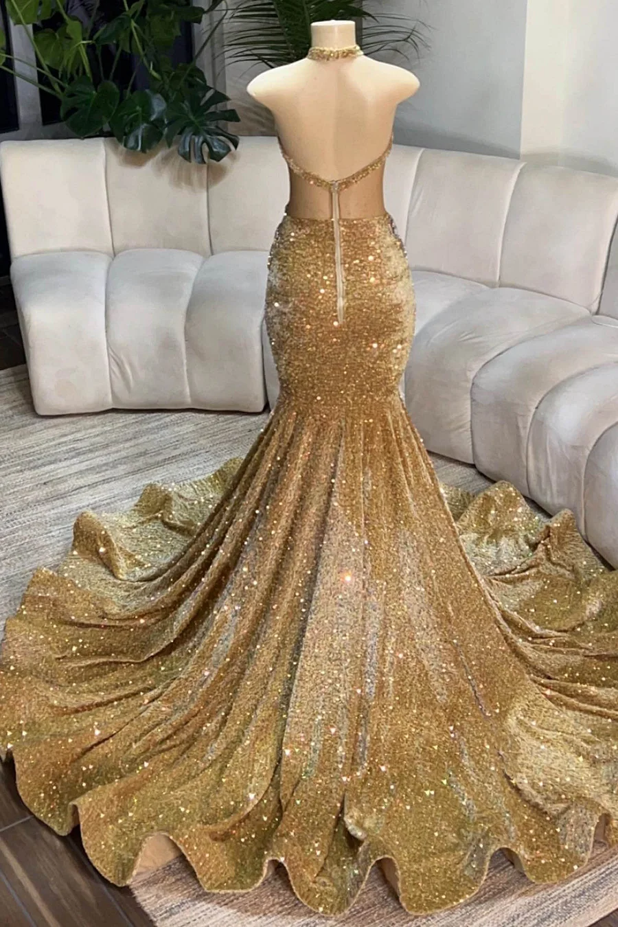 green emerald velvet dress Silver Beaded Sequin Court Train Sleeveless Prom Dresses