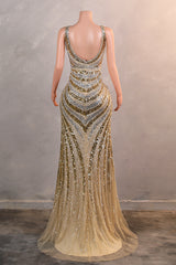 Silver Gold High Split V-neck Sleeveless Mermaid Prom Dresses-Ballbella