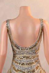 Silver Gold High Split V-neck Sleeveless Mermaid Prom Dresses-Ballbella