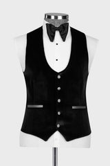 Silver Sash Shawl Lapel Black Velvet 3-Piece Prom Tuxedo for Weddings-Ballbella