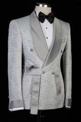 Discover the very best Silver Shawl Lapel Double Breasted Jacquard Wedding Suits for work,prom and wedding occasions at ballbella. Custom made Silver Shawl Lapel mens suits with high quality.