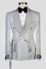 Discover the very best Silver Shawl Lapel Double Breasted Jacquard Wedding Suits for work,prom and wedding occasions at ballbella. Custom made Silver Shawl Lapel mens suits with high quality.