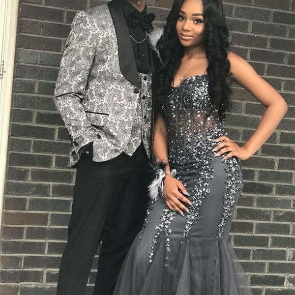 black and silver formal dress mens Men’s Silver Sequin Tuxedo Jacket with Black Satin Lapel