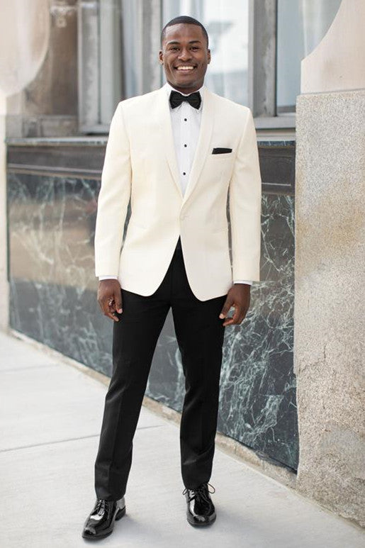 Simple and Bespoke White Shawl Lapel Wedding Men Suits-Ballbella