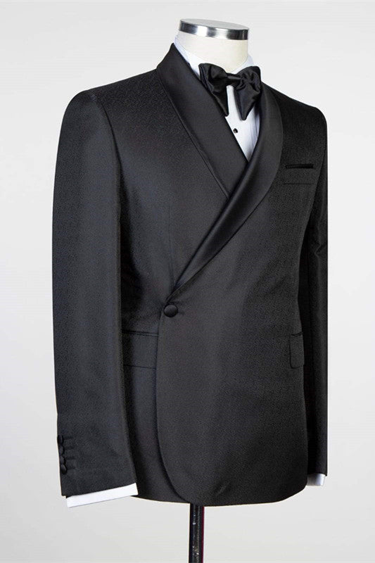 Simple Black Fashion Shawl Lapel Men Suits for Wedding-Ballbella