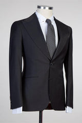 Simple Black Peaked Lapel Fashion Slim Fit Formal Men Suits-Ballbella