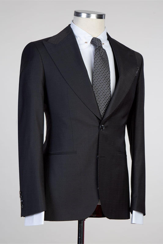 Simple Black Peaked Lapel Fashion Slim Fit Formal Men Suits-Ballbella