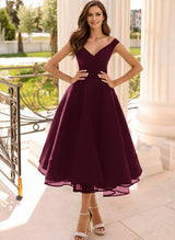 Simple Cap Shoulder A-Line Tea-Length Homecoming Dresses-Ballbella
