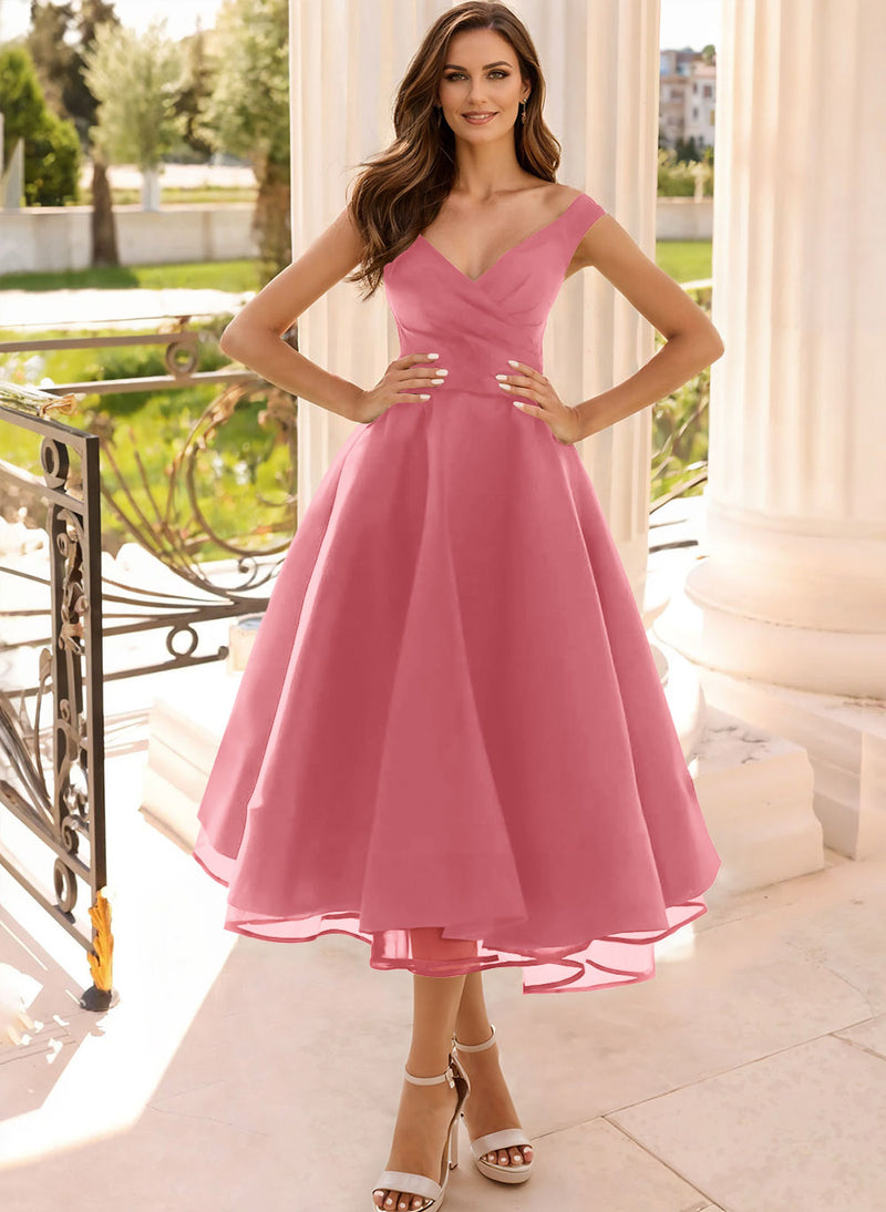 homecoming dresses ct Simple Cap Shoulder A-Line Tea-Length Homecoming Dresses – Ballbella