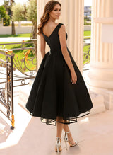 Simple Cap Shoulder A-Line Tea-Length Homecoming Dresses-Ballbella