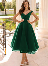 Simple Cap Shoulder A-Line Tea-Length Homecoming Dresses-Ballbella