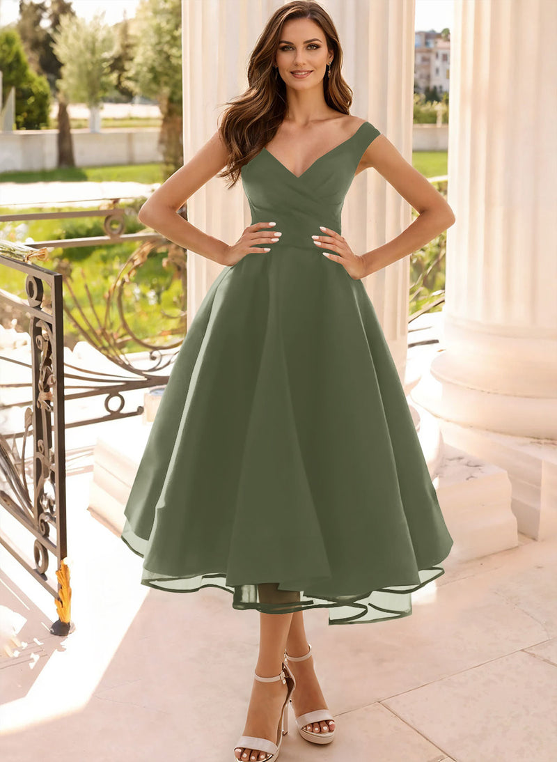 simple elegant homecoming dresses Simple Cap Shoulder A-Line Tea-Length Homecoming Dresses