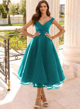 Simple Cap Shoulder A-Line Tea-Length Homecoming Dresses-Ballbella