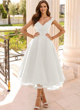 Simple Cap Shoulder A-Line Tea-Length Homecoming Dresses-Ballbella
