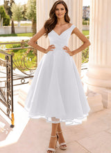 Simple Cap Shoulder A-Line Tea-Length Homecoming Dresses-Ballbella