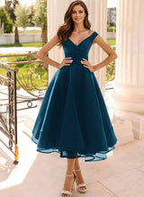 Simple Cap Shoulder A-Line Tea-Length Homecoming Dresses-Ballbella