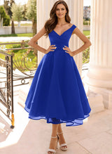 Simple Cap Shoulder A-Line Tea-Length Homecoming Dresses-Ballbella